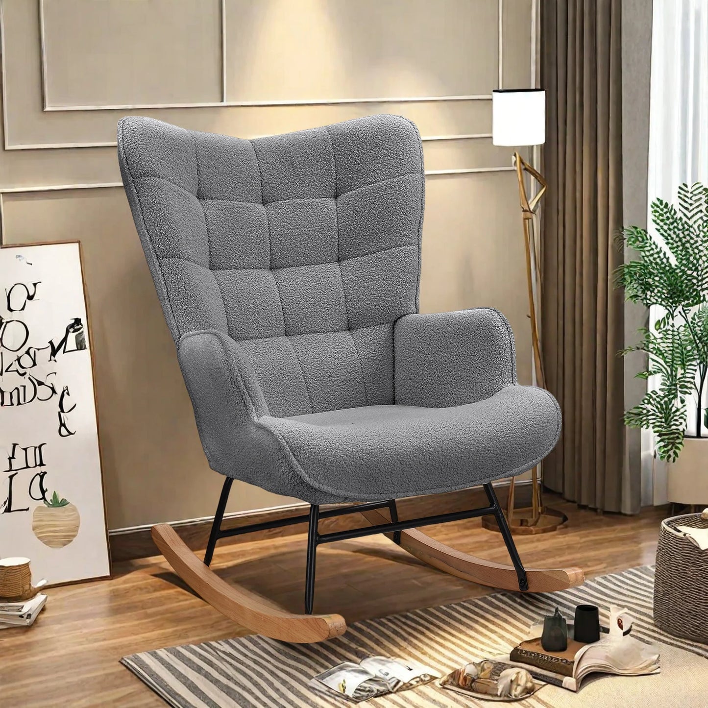 Single living room Sofas chair Leisure Light Luxury Deck Lazy Bedroom Sofa living room Modern Grey Teddy Suede