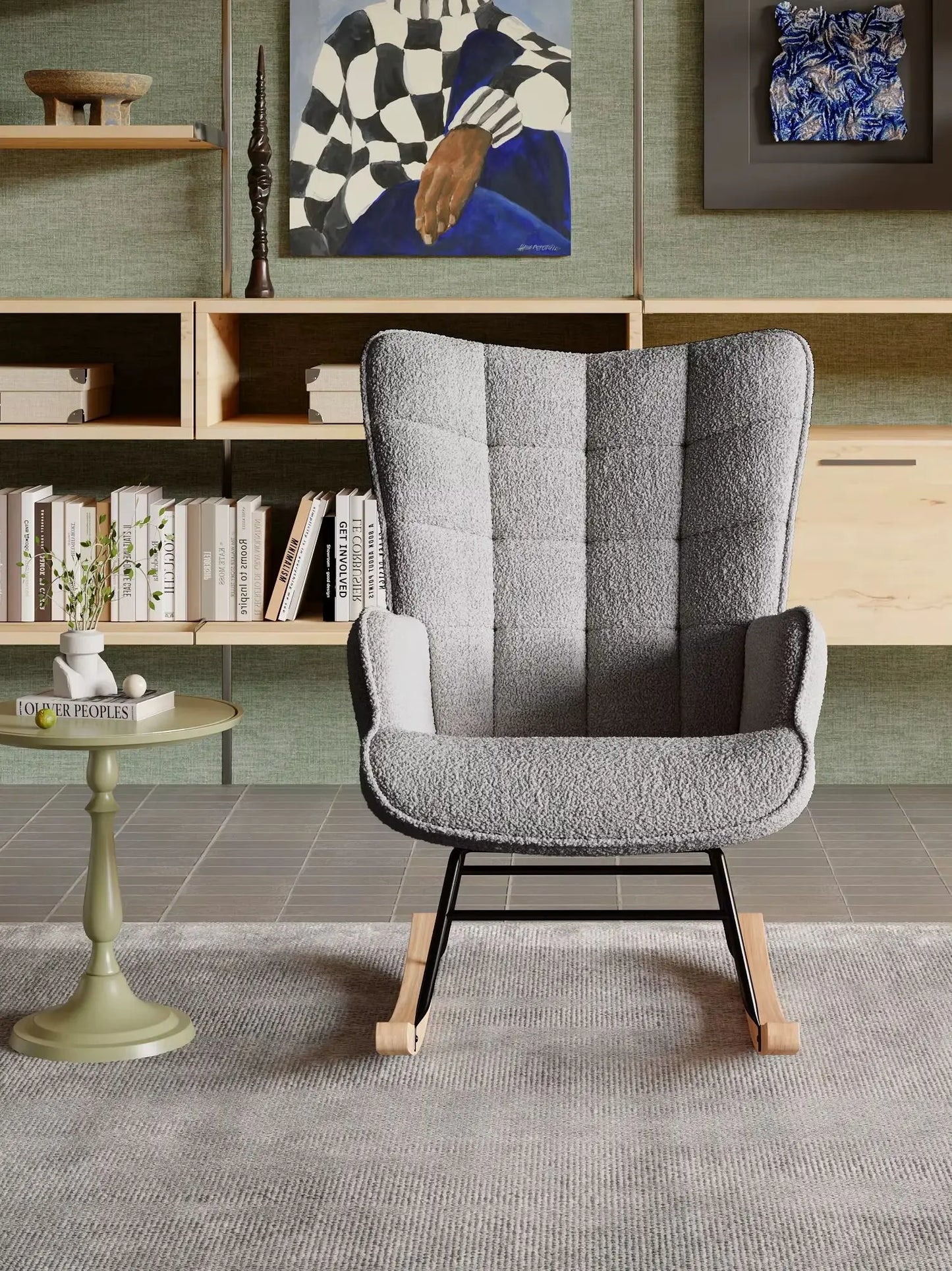 Single living room Sofas chair Leisure Light Luxury Deck Lazy Bedroom Sofa living room Modern Grey Teddy Suede