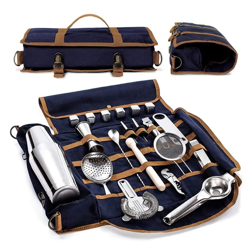New Style Bar Sets Cocktail Bag Multi Functional Wine Storage  Outdoor Portable Shoulder Bag Travel Bartender Kit Bag