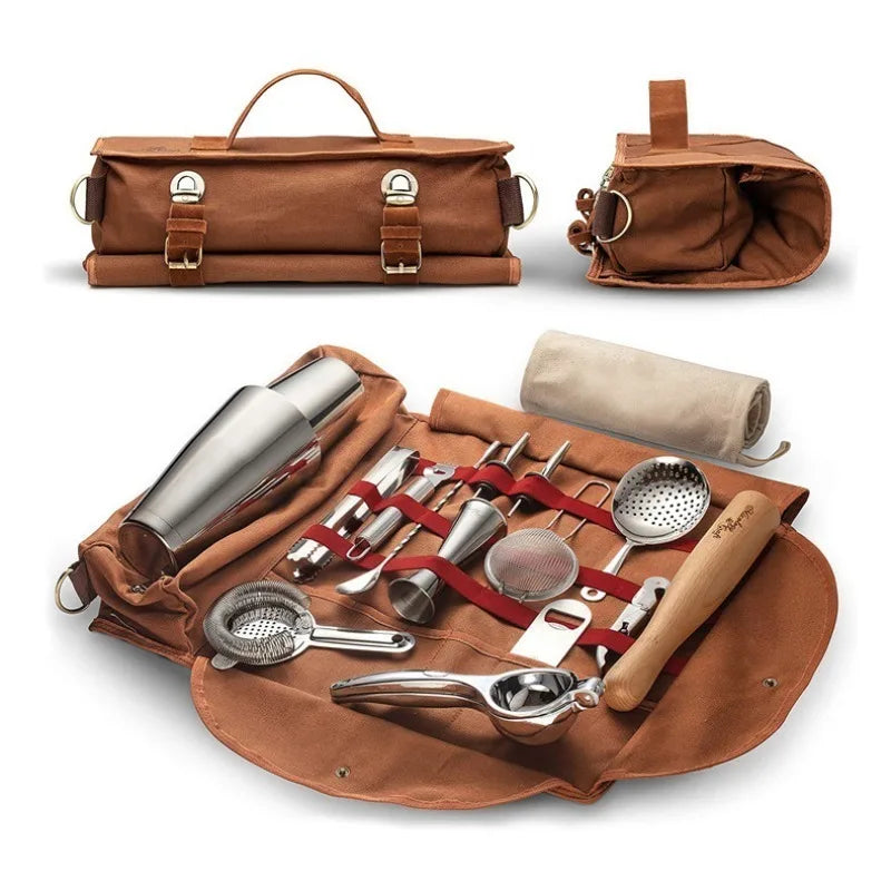 New Style Bar Sets Cocktail Bag Multi Functional Wine Storage  Outdoor Portable Shoulder Bag Travel Bartender Kit Bag